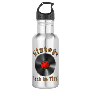 Vintage-Back-to-Vinyl-Schallplatten-Kunst Edelstahlflasche