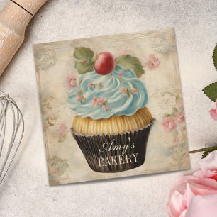 Vintage-Bäcker-Pâtissier-Torte-Bäckerei-Cupcake Quadratische Visitenkarte