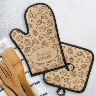 Vintage-Bäckereiname personalisiert beige Backen Ofenhandschuh & Topflappen-Set