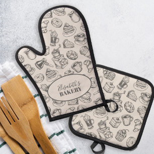 Vintage-Bäckereiname personalisiert grau Backen Ofenhandschuh & Topflappen-Set