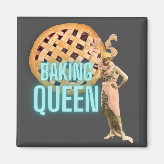 Vintage Backkönigin auf Grau Magnet (Vorne)
