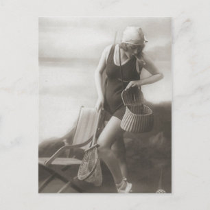 Vintage-Badedame im Stil der Flapper-Ära Postkarte