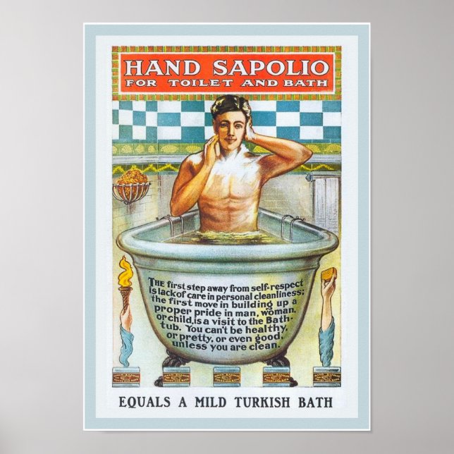 Vintage Badewanne Badewanne Ermutigung Sapolio Ad Poster (Vorne)