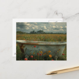 Vintage Badewanne in der Wildblume Wiese Postkarte