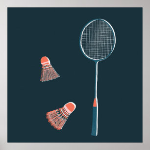 Vintage Badminton Print - Racquet und Birdies Art Poster