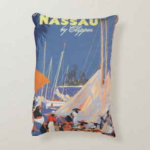 Vintage-Bahamas-Reise-Kunst, Fliege nach Nassau mi Dekokissen