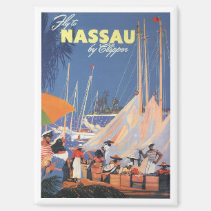 Vintage-Bahamas-Reise-Kunst, Fliege nach Nassau mi Magnet