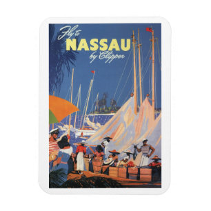 Vintage-Bahamas-Reise-Kunst, Fliege nach Nassau mi Magnet