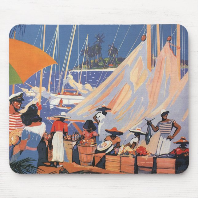 Vintage Bahamas Reisen Kunst, Fliegen Nassau von C Mousepad (Vorne)