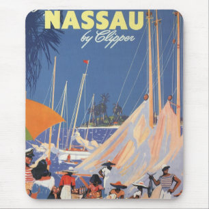 Vintage Bahamas Reisen Kunst, Fliegen Nassau von C Mousepad