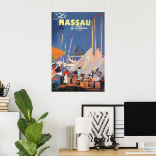 Vintage Bahamas Reisen Kunst, Fliegen Nassau von C Poster