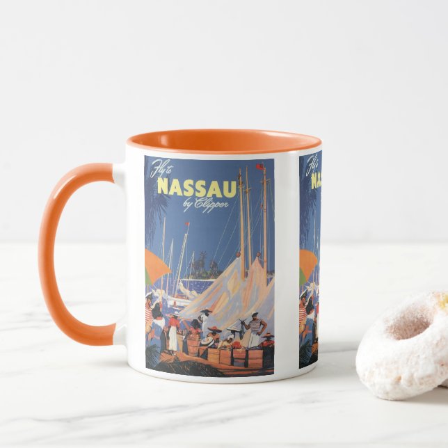 Vintage Bahamas Reisen Kunst, Fliegen Nassau von C Tasse (Mit Donut)