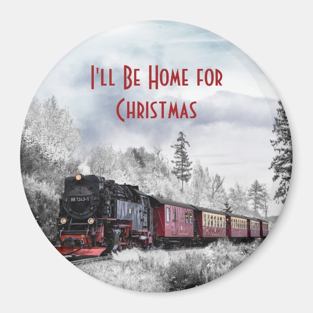 Vintage Bahn Winterweihnachtszene Magnet (Vorne)
