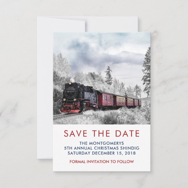 Vintage Bahn Winterweihnachtszene Save the Date (Vorderseite)