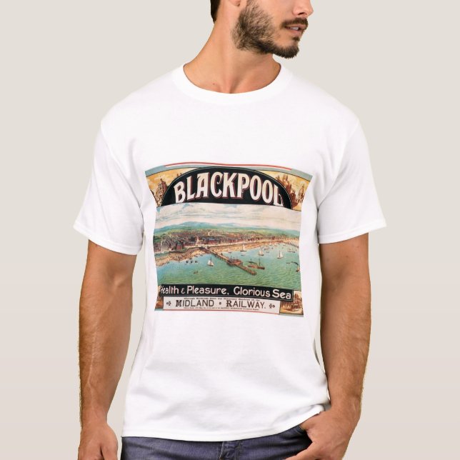 Vintage Bahnanzeige Blackpool England T-Shirt (Vorderseite)
