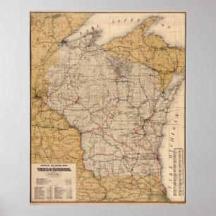 Vintage Bahnkarte Wisconsin (1900) Poster