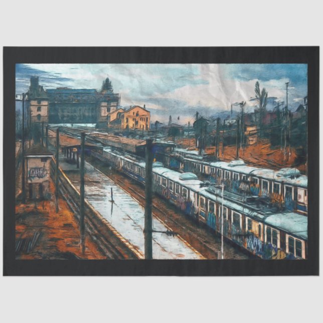 Vintage Bahnstation 20x30 - Decoupage Seidenpapier (Vorderseite)