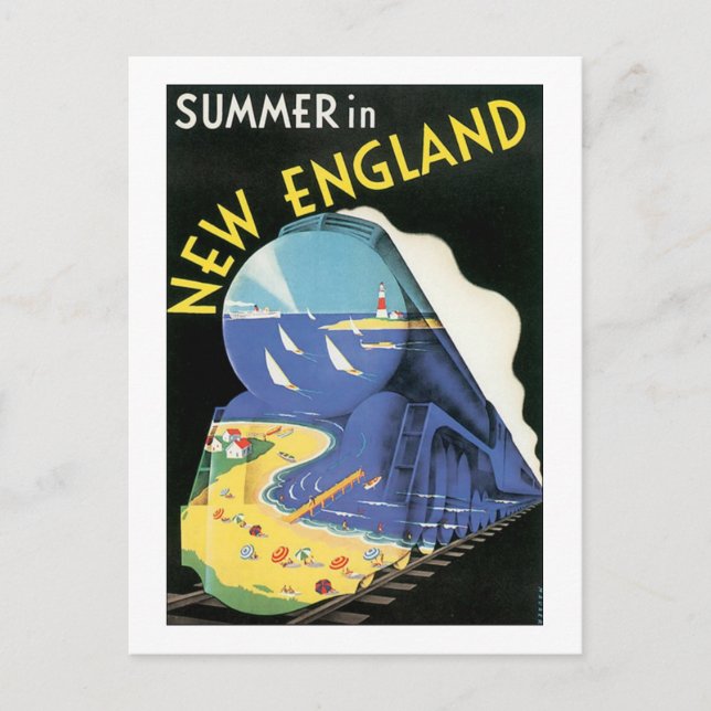 Vintage Bahnwerbung in Neuengland Postkarte (Vorderseite)
