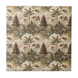 Vintage-balinesischer Tempel-Tropenmalereimuster Fliese