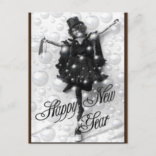 Vintage-Ballerina auf einer Flasche Frohes Neues J Postkarte