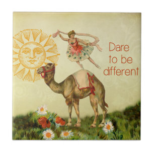 Vintage Ballerina, Blumen und Kamel-Collage Fliese