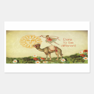 Vintage Ballerina, Blumen und Kamel-Collage Rechteckiger Aufkleber