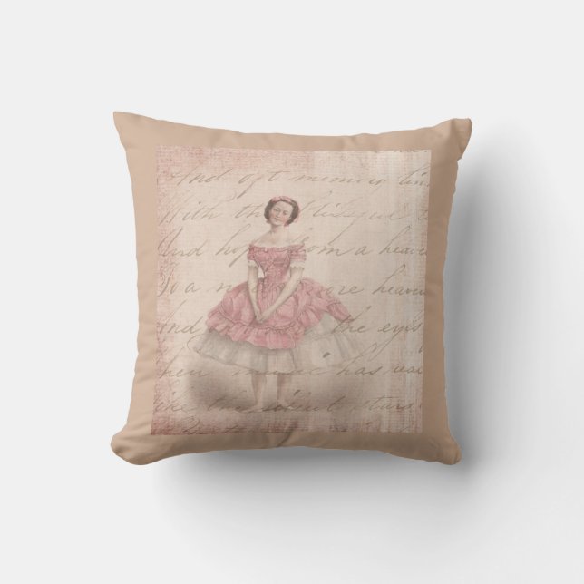 Vintage Ballerina Girl in einem rosa Tutu Kissen (Vorderseite)