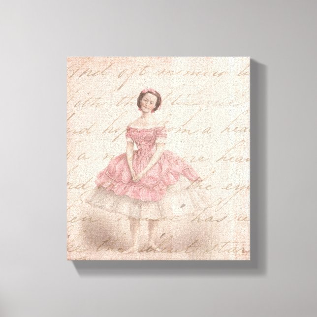 Vintage Ballerina Girl in einem rosa Tutu Leinwanddruck (Vorderseite)