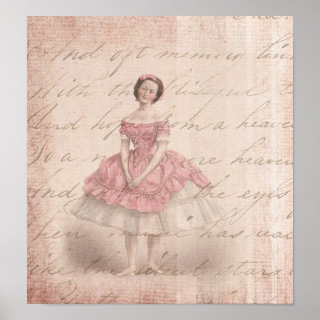 Vintage Ballerina Girl in einem rosa Tutu Poster (Vorne)
