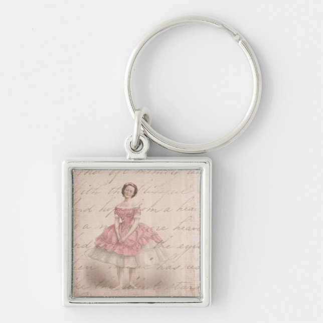 Vintage Ballerina Girl in einem rosa Tutu Schlüsselanhänger (Vorne)