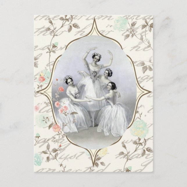 Vintage Ballerina und Typografie Postkarte (Vorderseite)