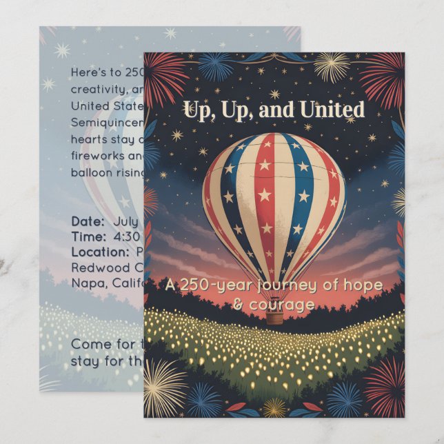 Vintage Balloon & Fireworks Celebration Invite (Vorne/Hinten)