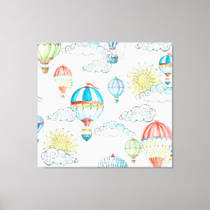 Vintage Balloons: Whimsical Watercolor Nahtlos. Leinwanddruck