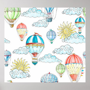Vintage Balloons: Whimsical Watercolor Nahtlos. Poster