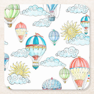 Vintage Balloons: Whimsical Watercolor Nahtlos. Rechteckiger Pappuntersetzer