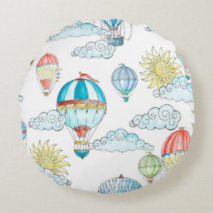 Vintage Balloons: Whimsical Watercolor Nahtlos. Rundes Kissen