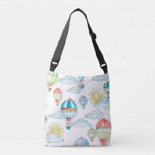 Vintage Balloons: Whimsical Watercolor Nahtlos. Tragetaschen Mit Langen Trägern