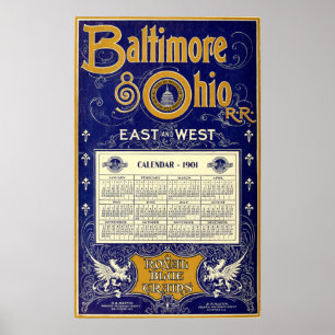 Vintage Baltimore & Ohio Eisenbahnkalender 1901 Poster