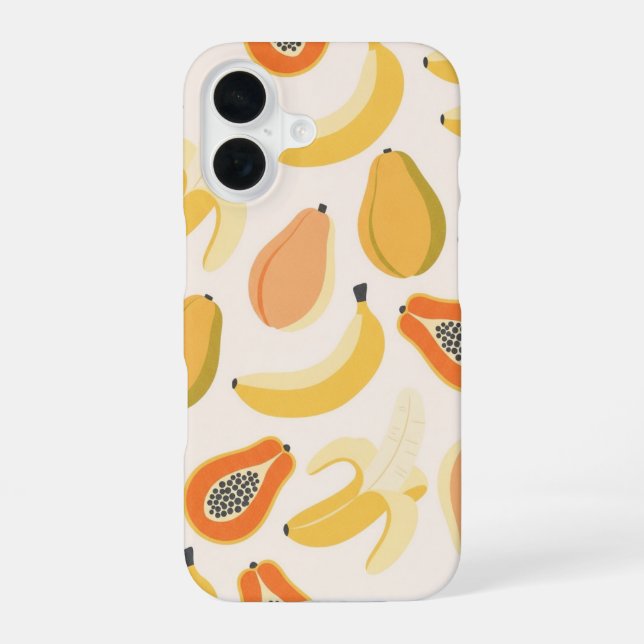 Vintage Banana & Papaya Pattern iPhone 16 Hülle (Rückseite)