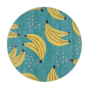 Vintage-Bananenmuster, blauer Hintergrund. Schneidebrett