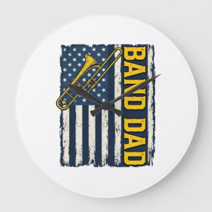 Vintage Band Papa Posaune Amerikanische Flagge Hem Große Wanduhr