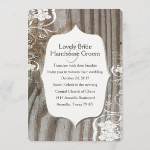 Vintage Banded Wood Shabby Lace Hochzeit Einladung
