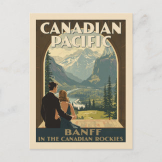 Vintage Banff Rockies Travel Poster Art Deco Postkarte