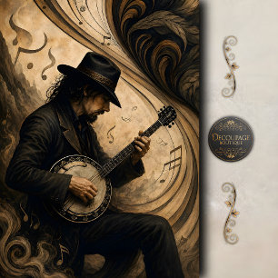 Vintage Banjo-Musik Kunst-Decoupage Seidenpapier