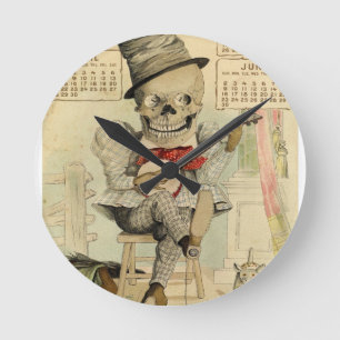 Vintage Banjo Playing Skeleton Runde Wanduhr