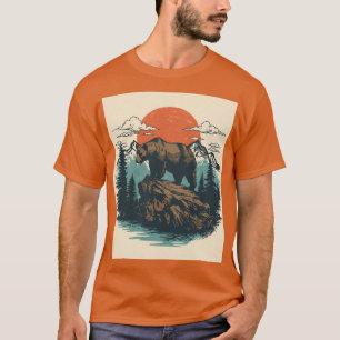 Vintage-Bär-Berg-Sonnenuntergang-T-Shirt T-Shirt