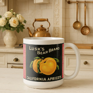 Vintage-Bär-Marke-Kalifornien-Aprikosen-Etikett Kaffeetasse