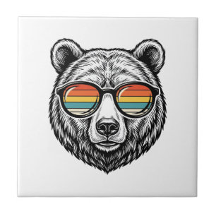 Vintage-Bär-Sonnenbrille Vektorgrafikdesign_1 Fliese