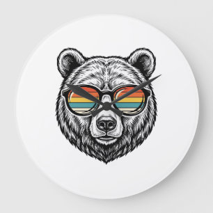 Vintage-Bär-Sonnenbrille Vektorgrafikdesign_1 Große Wanduhr