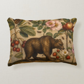Vintage-Bär und botanische Ölmalerei aus Obstgärte Dekokissen